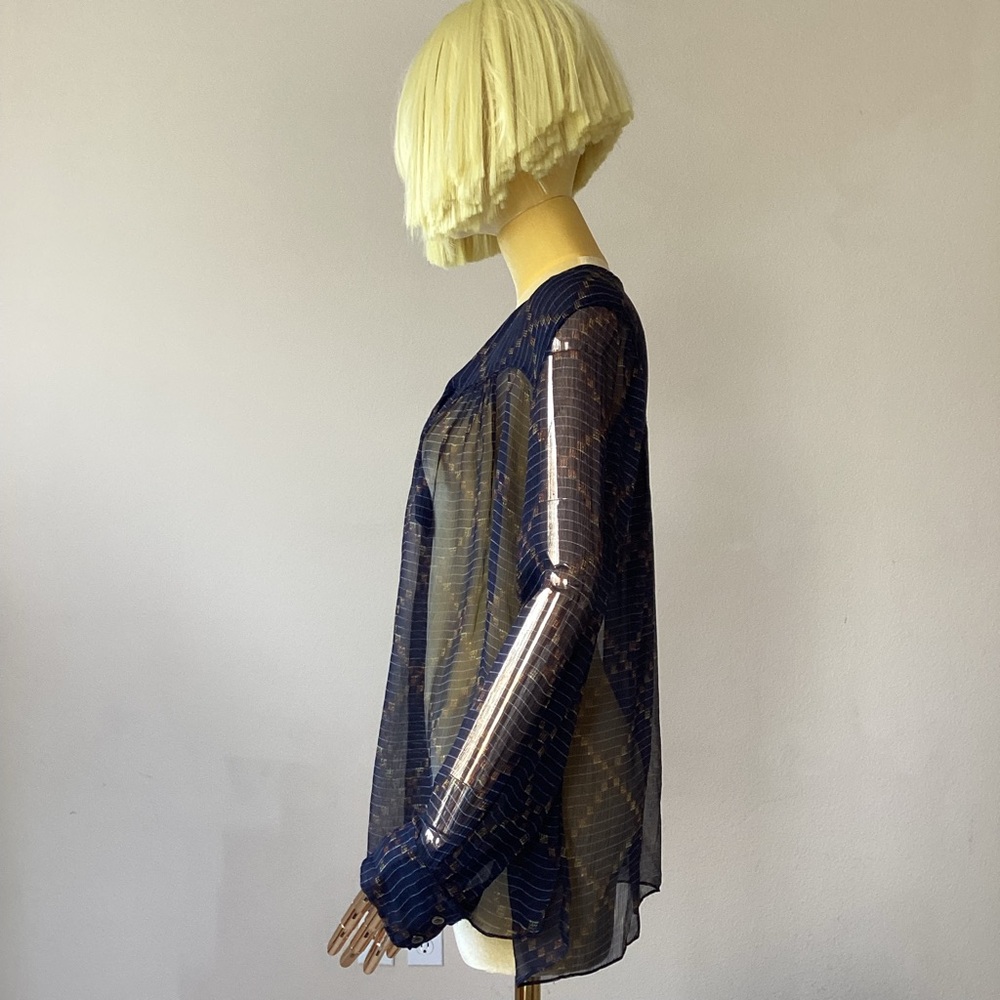 Etoile Isabel Marant Blue Sheer Blouse with Mandarin Collar - Picture 2 of 7